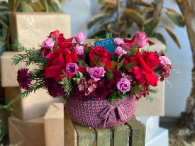 Roses in a woven basket